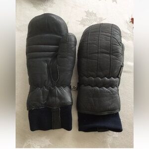 Vintage Gordini Blue Leather insulated Skiing Mittens Gloves Ladies Medium